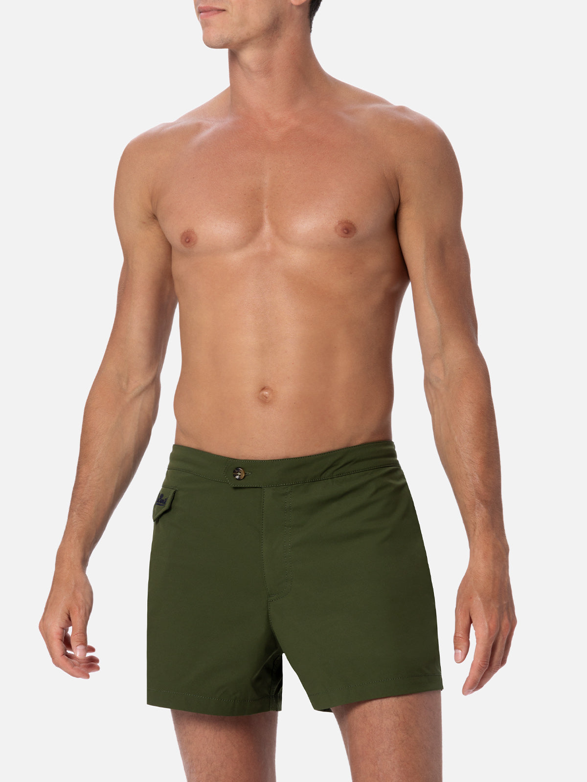 Man military green fitted cut swim shorts Harrys