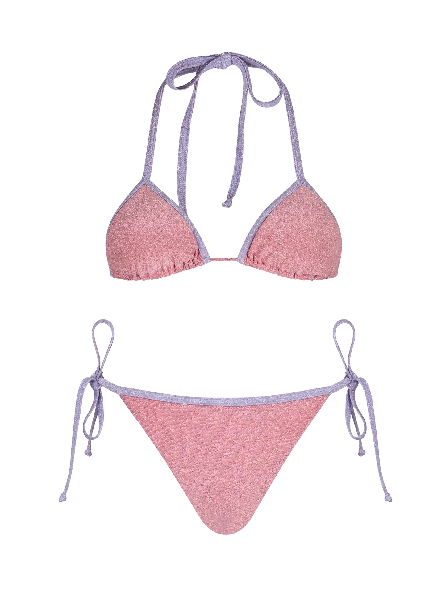 Woman pink lurex triangle bikini Leah Marielle with piping