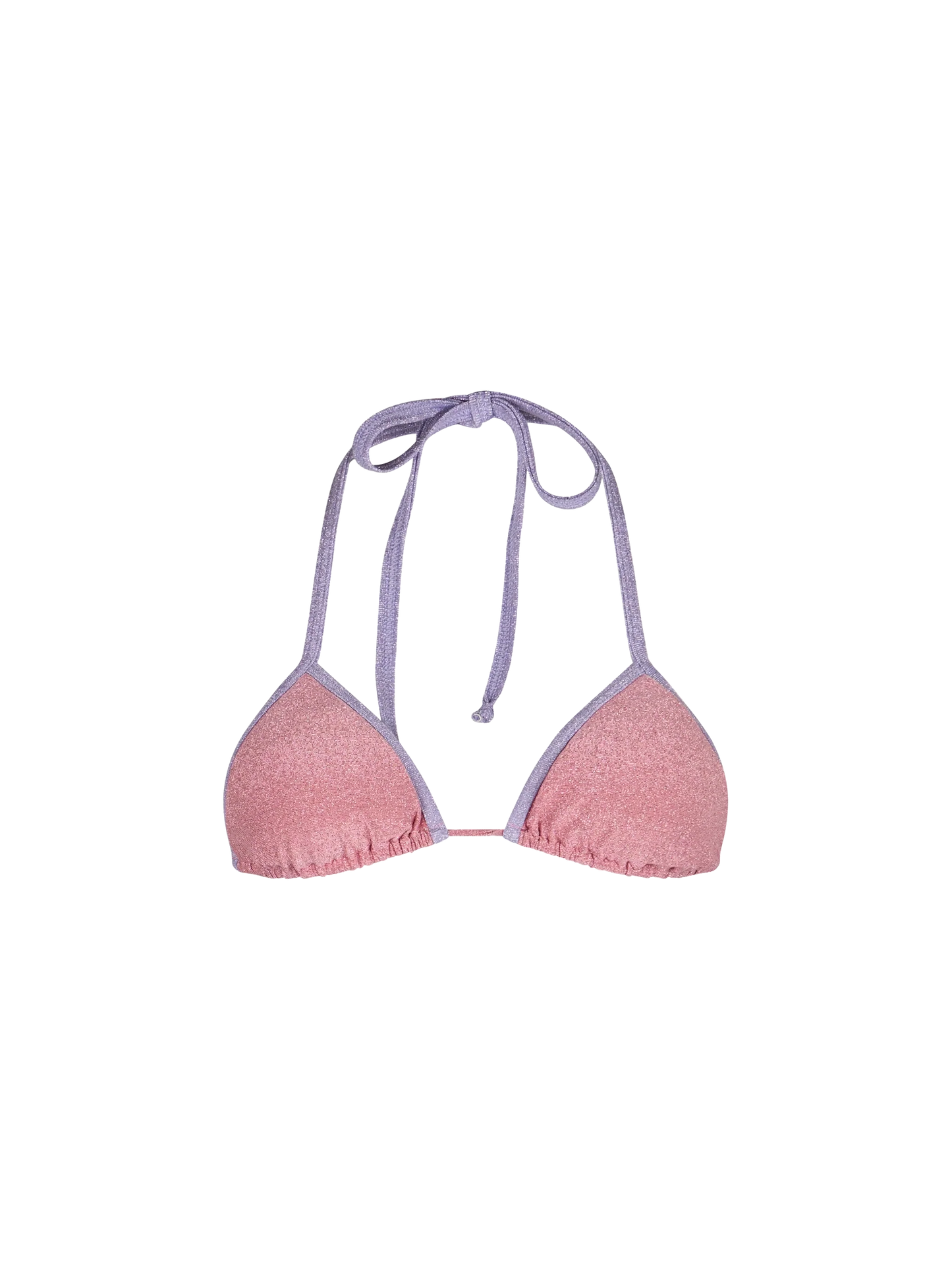 Woman pink lurex triangle top swimsuit Leah with piping
