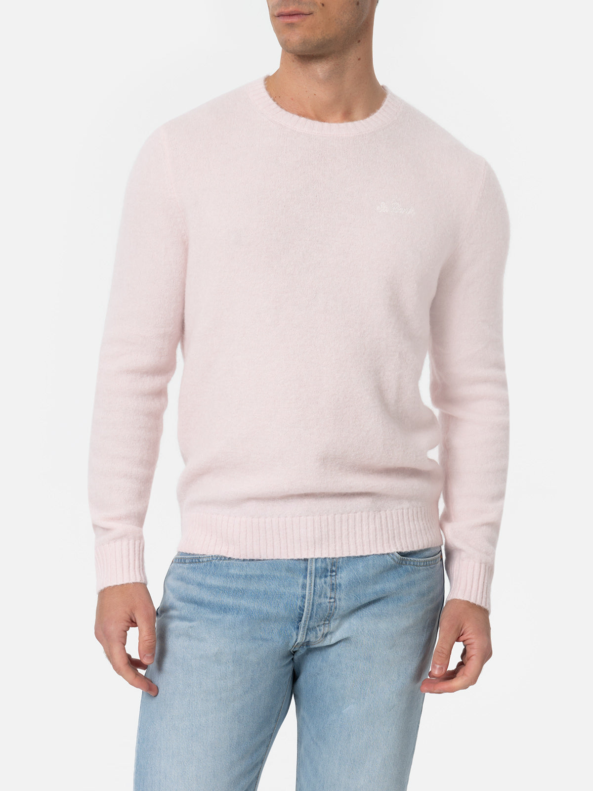 Man pink crewneck stretch sweater Regent