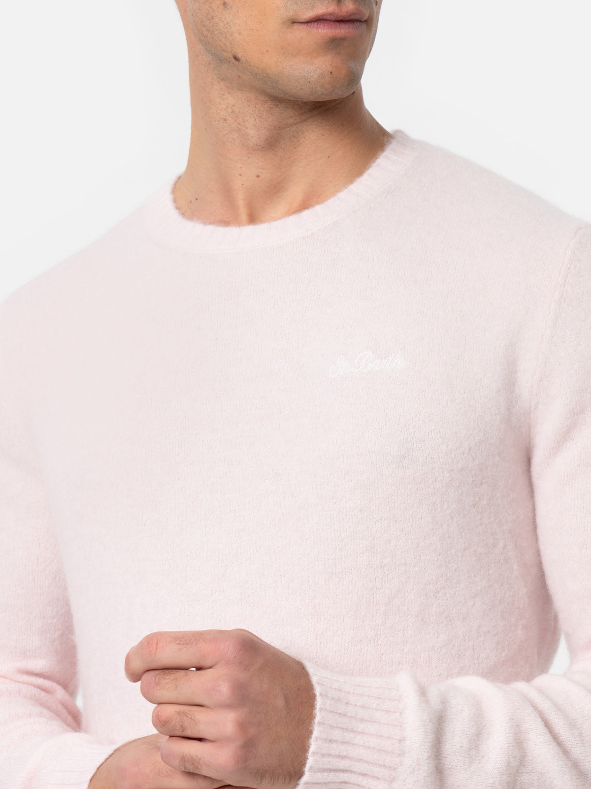 Man pink crewneck stretch sweater Regent