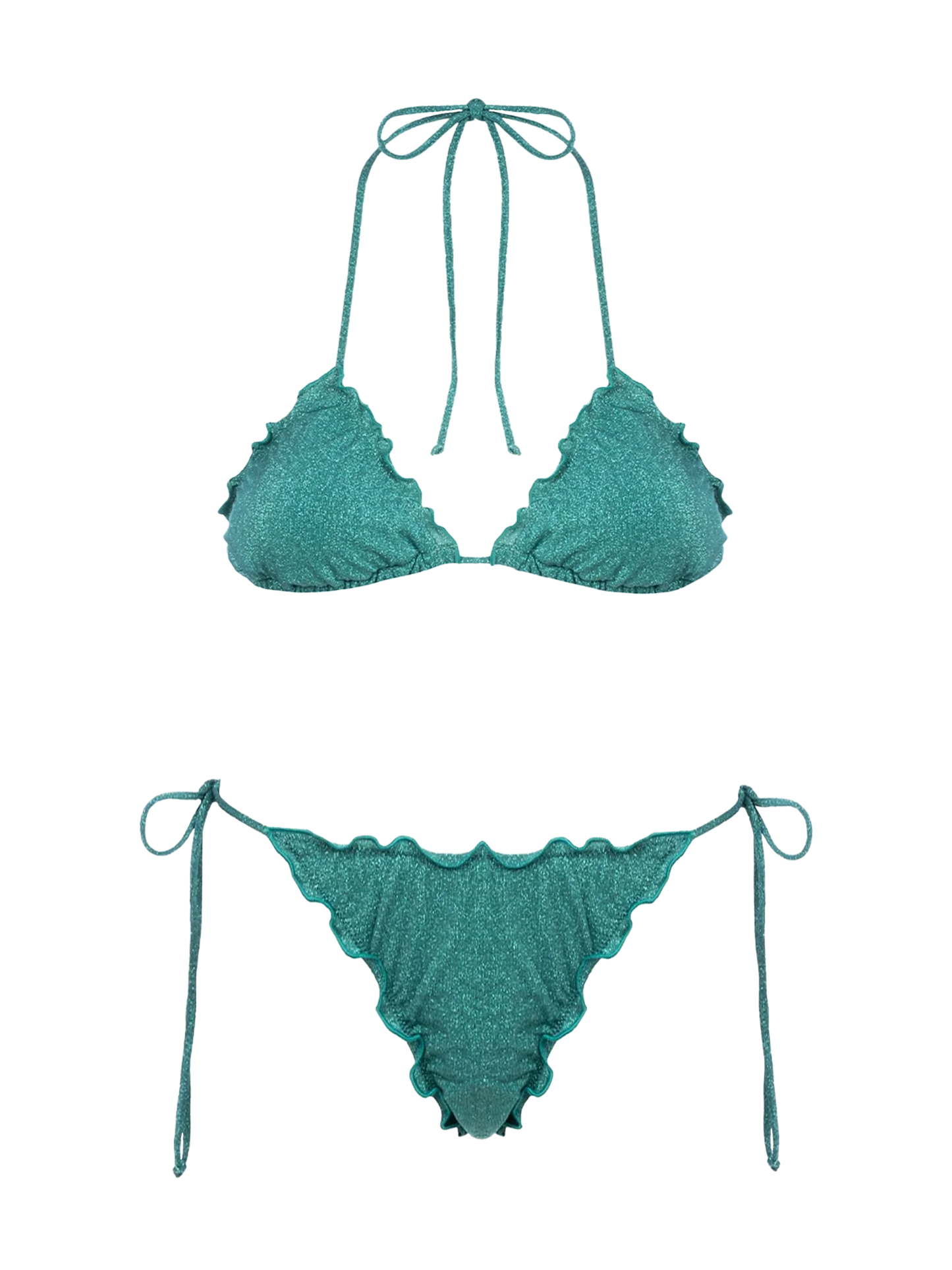 Woman teal lurex classic triangle bikini Sagittarius Miami