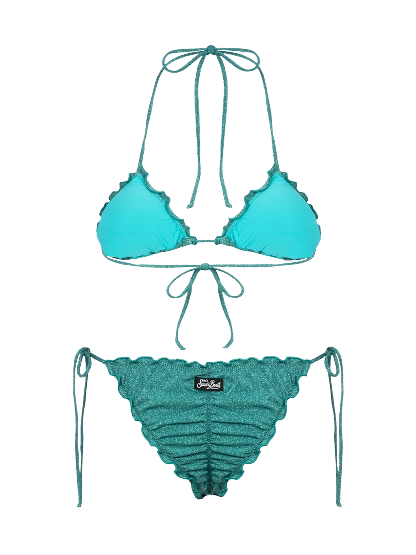 Woman teal lurex classic triangle bikini Sagittarius Miami