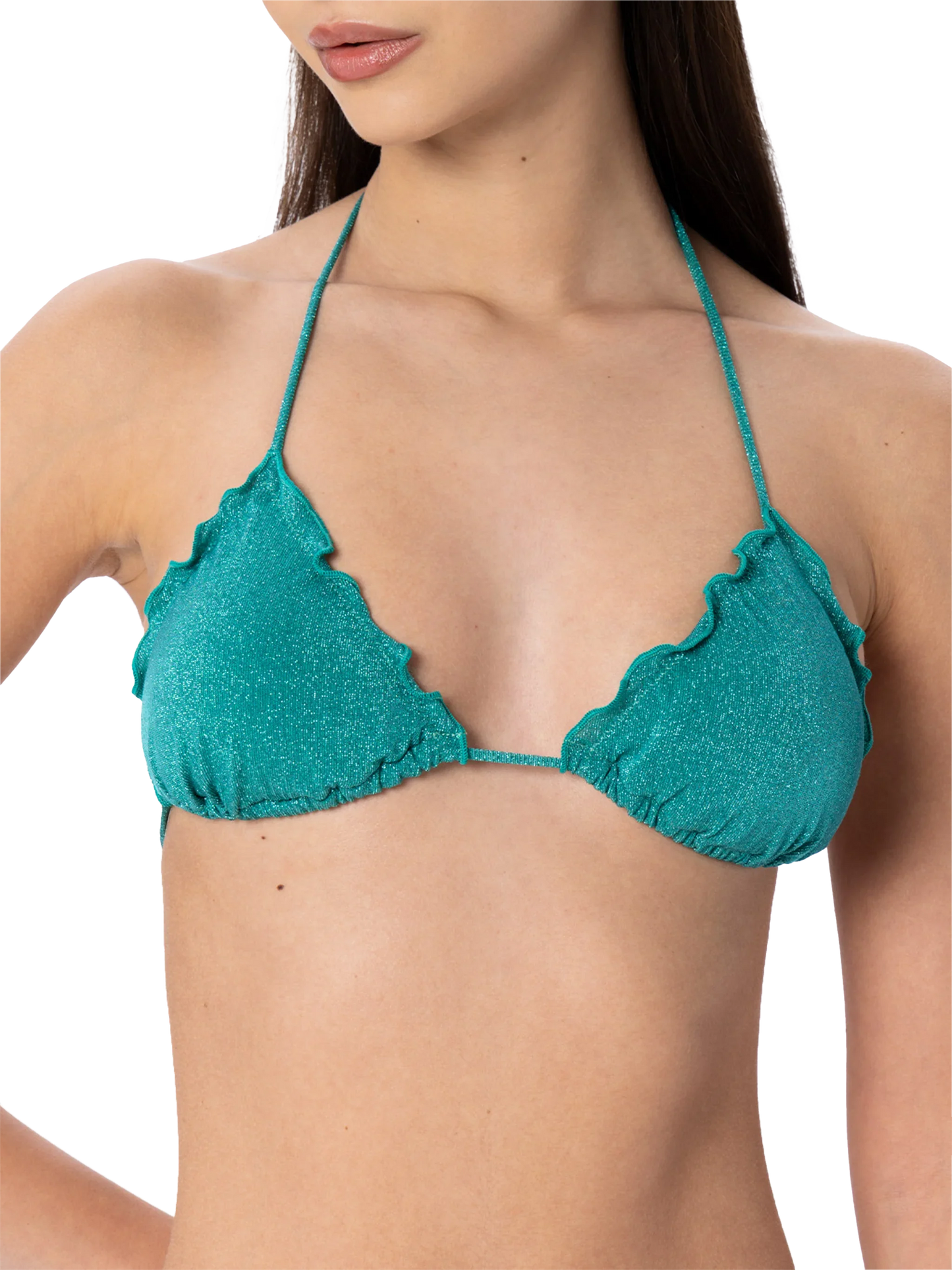 Woman teal lurex classic triangle bikini Sagittarius Miami