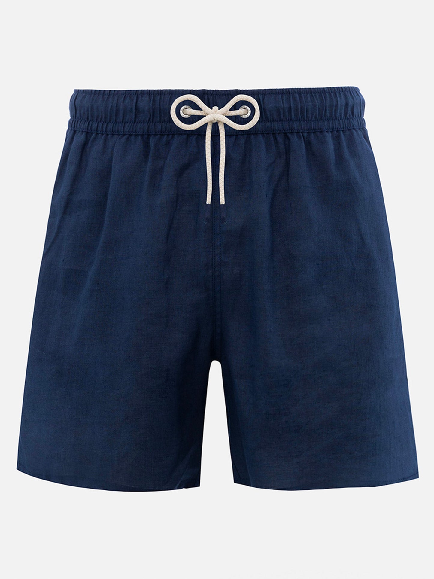 Mid-length navy blue linen swim-shorts Gustavia