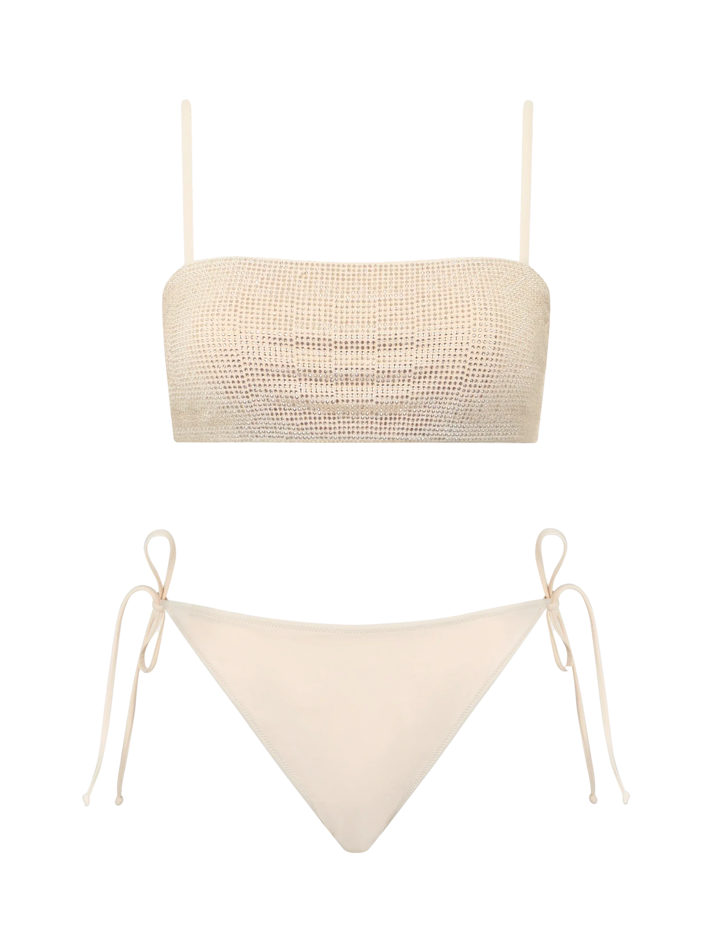 Woman beige bandeau bikini Athena Virgo with rhinestones