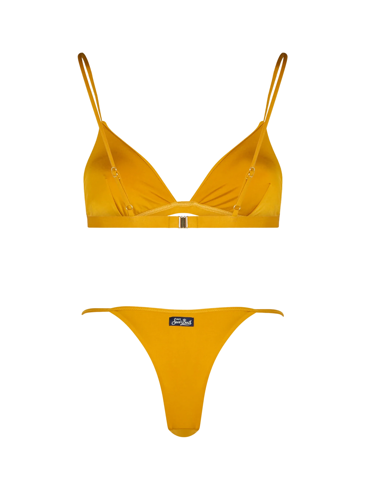 Woman ochre yellow triangle bikini Brooke Jodene