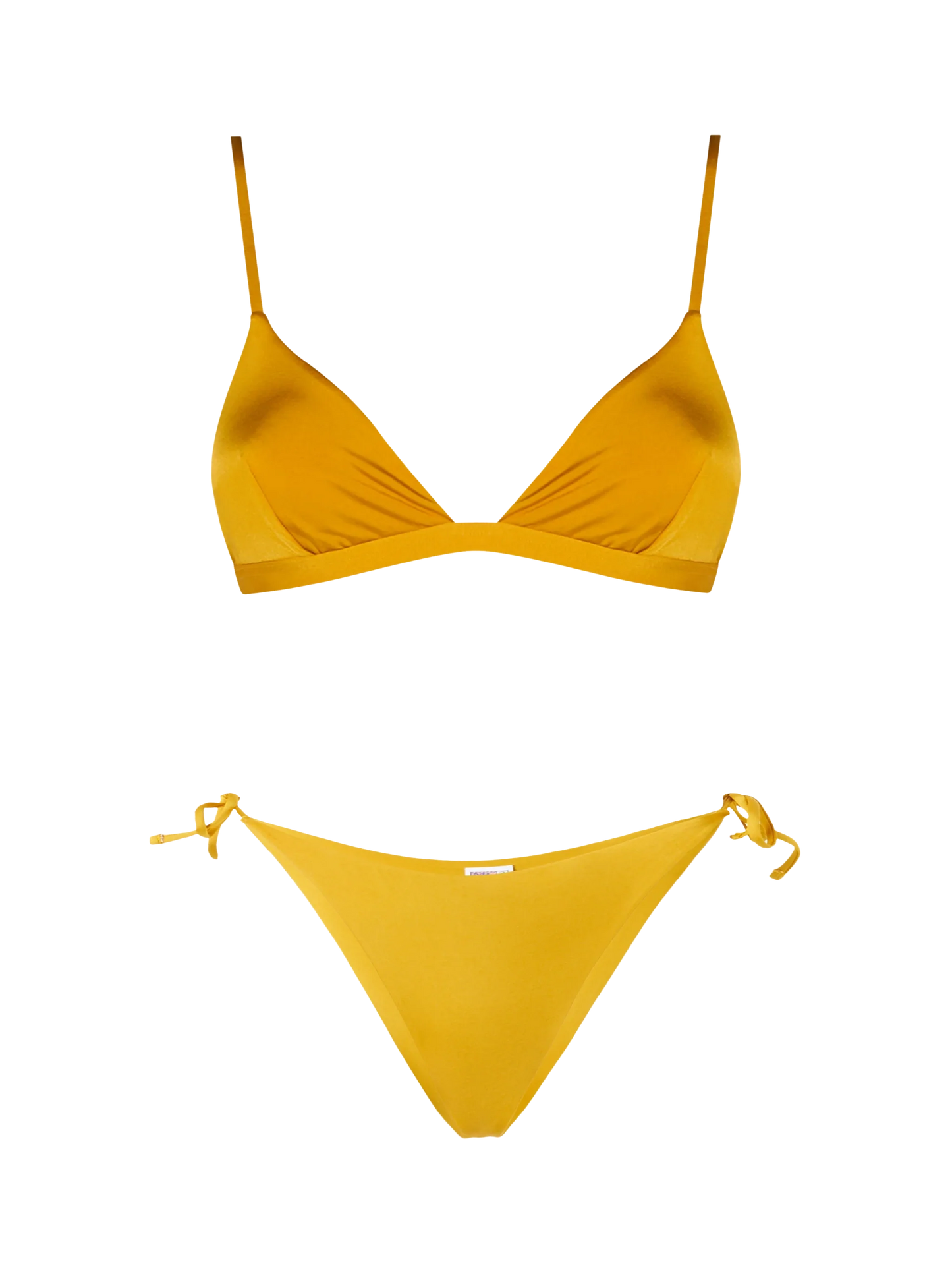 Woman ochre yellow classic triangle bikini Brooke Virgo