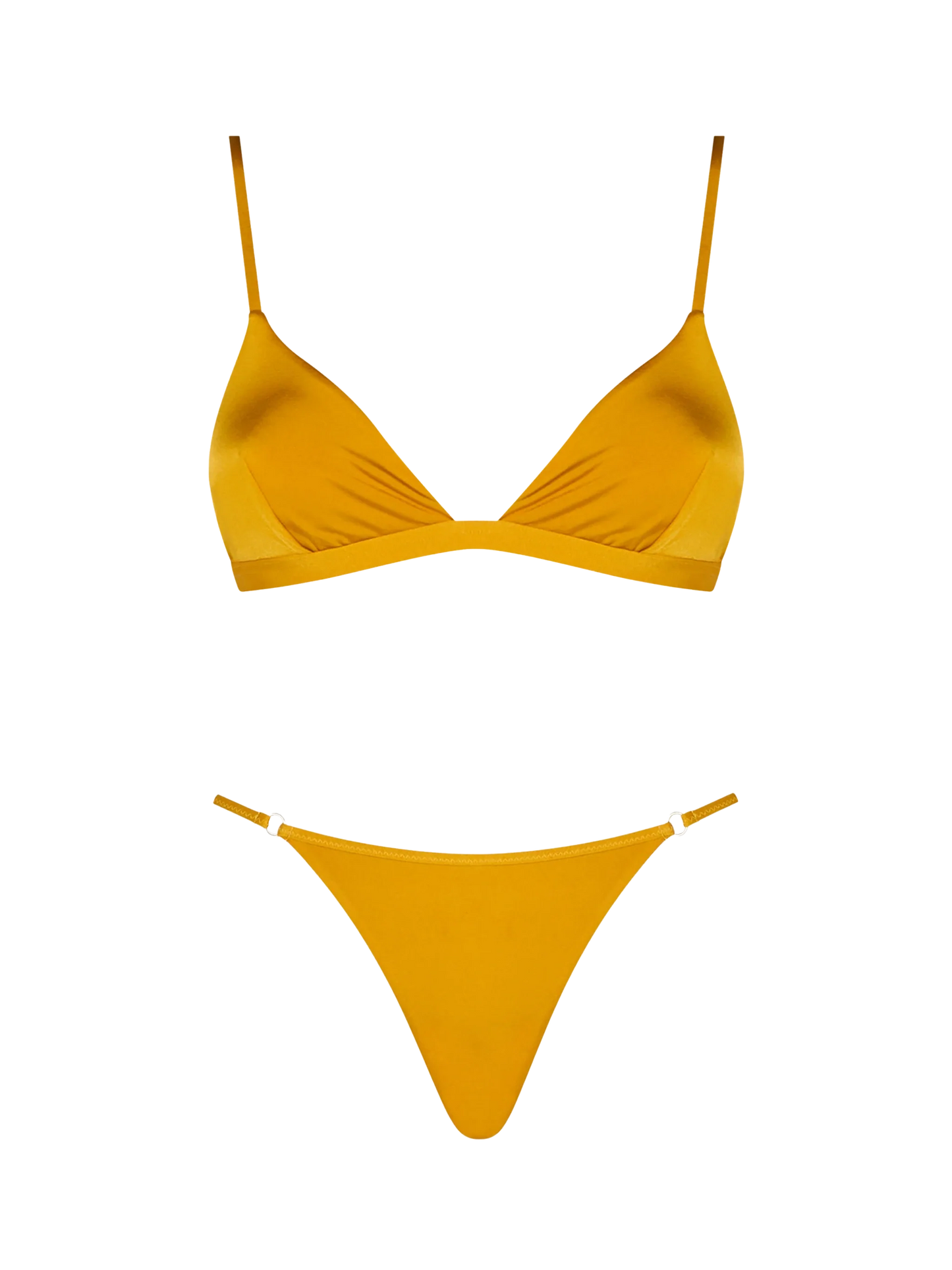 Woman ochre yellow triangle bikini Brooke Jodene