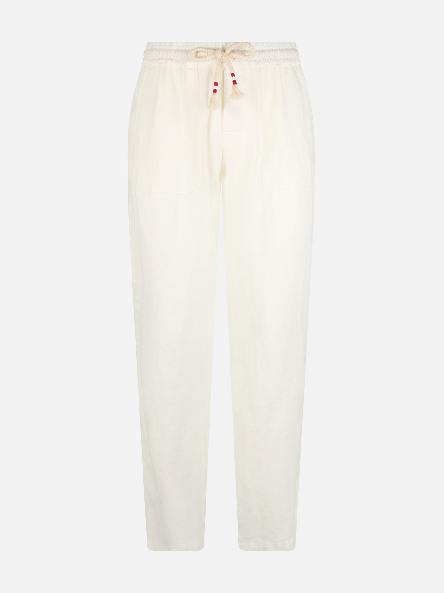 Man white linen Calais pants with drawstring