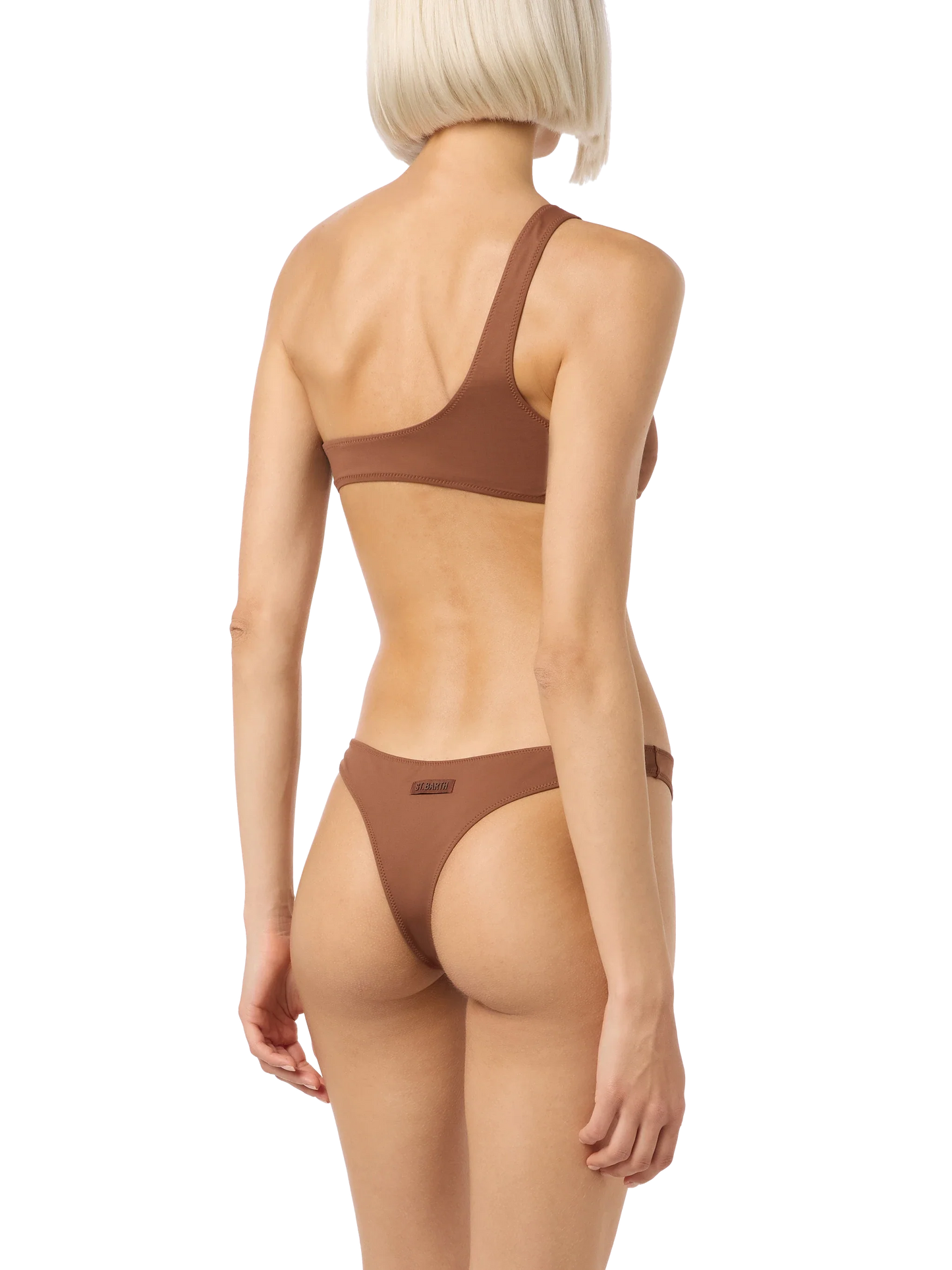 Woman brown one shoulder bralette bikini Celestine Naomi