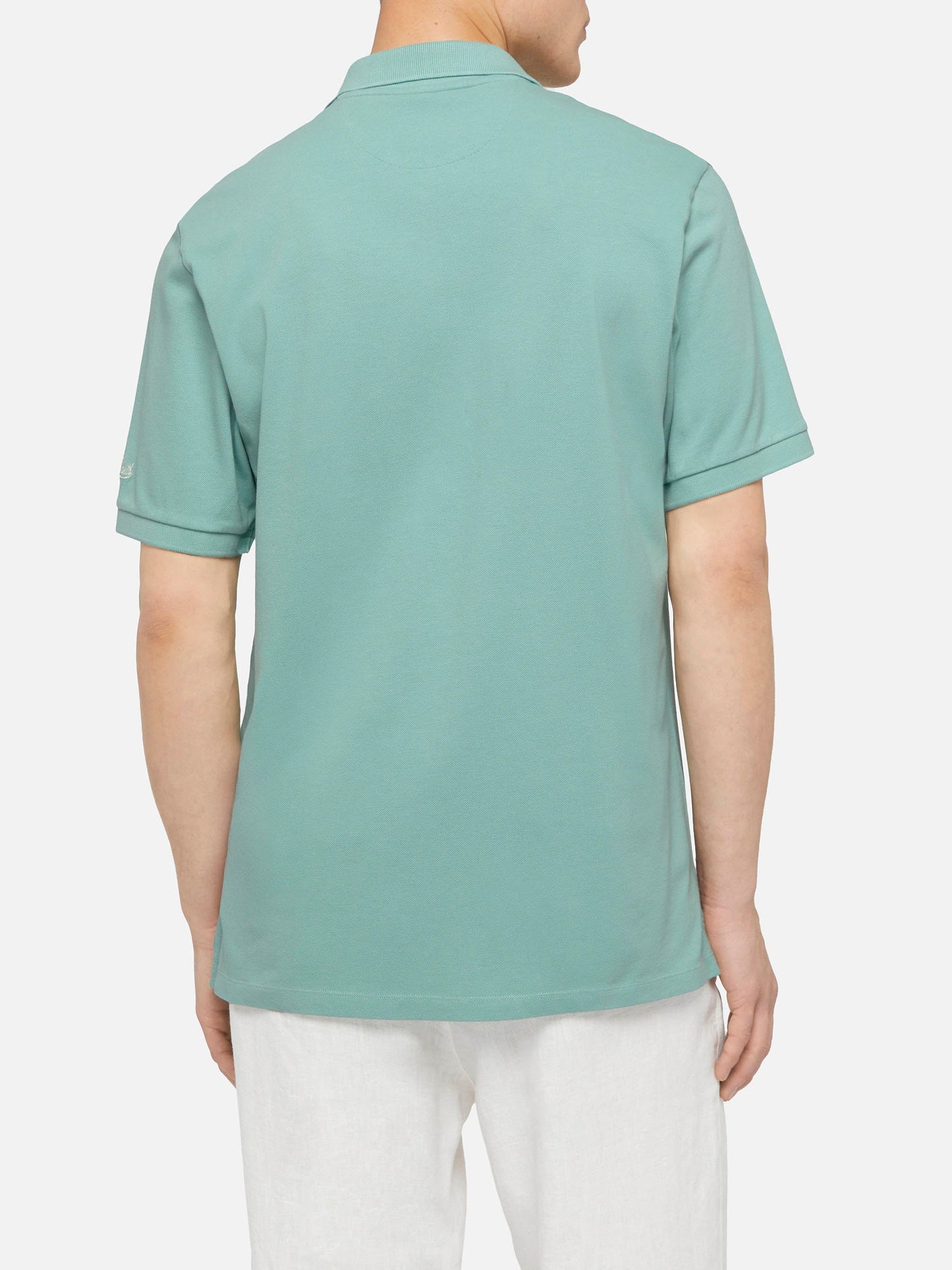 Sage green cotton piquet buttonless polo shirt Charles
