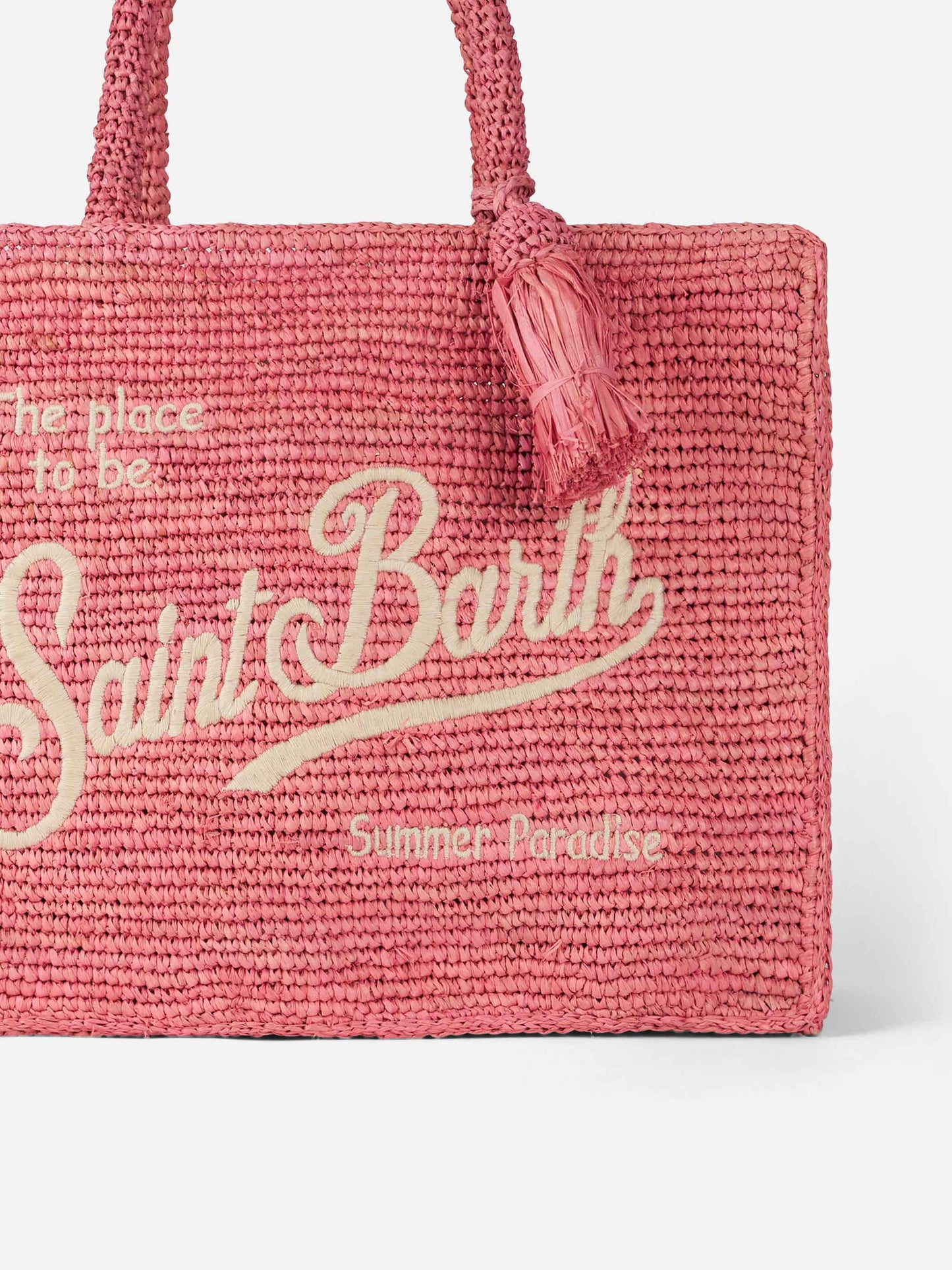 Pink Colette Raffia handbag with embroidery