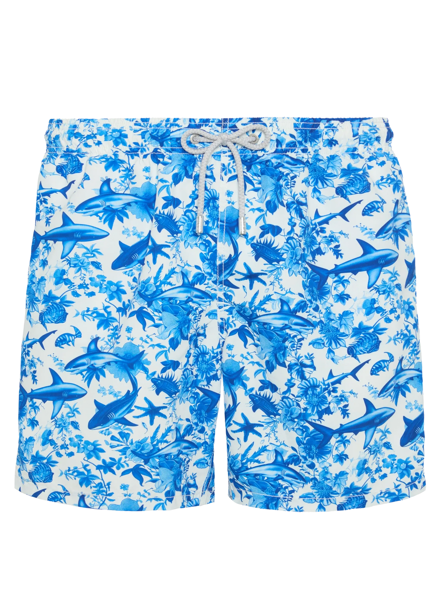 Mid-length Gustavia swim-shorts with shark print | AI CO-CREATED DESIGN BY RICKDICK - POWERED BY RED-EYE
