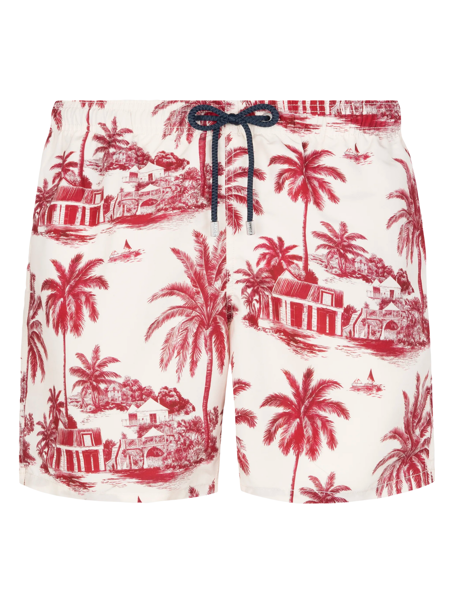 Mid-length Gustavia swim-shorts with toile de jouy print | AI CO-CREATED DESIGN BY RICKDICK - POWERED BY RED-EYE