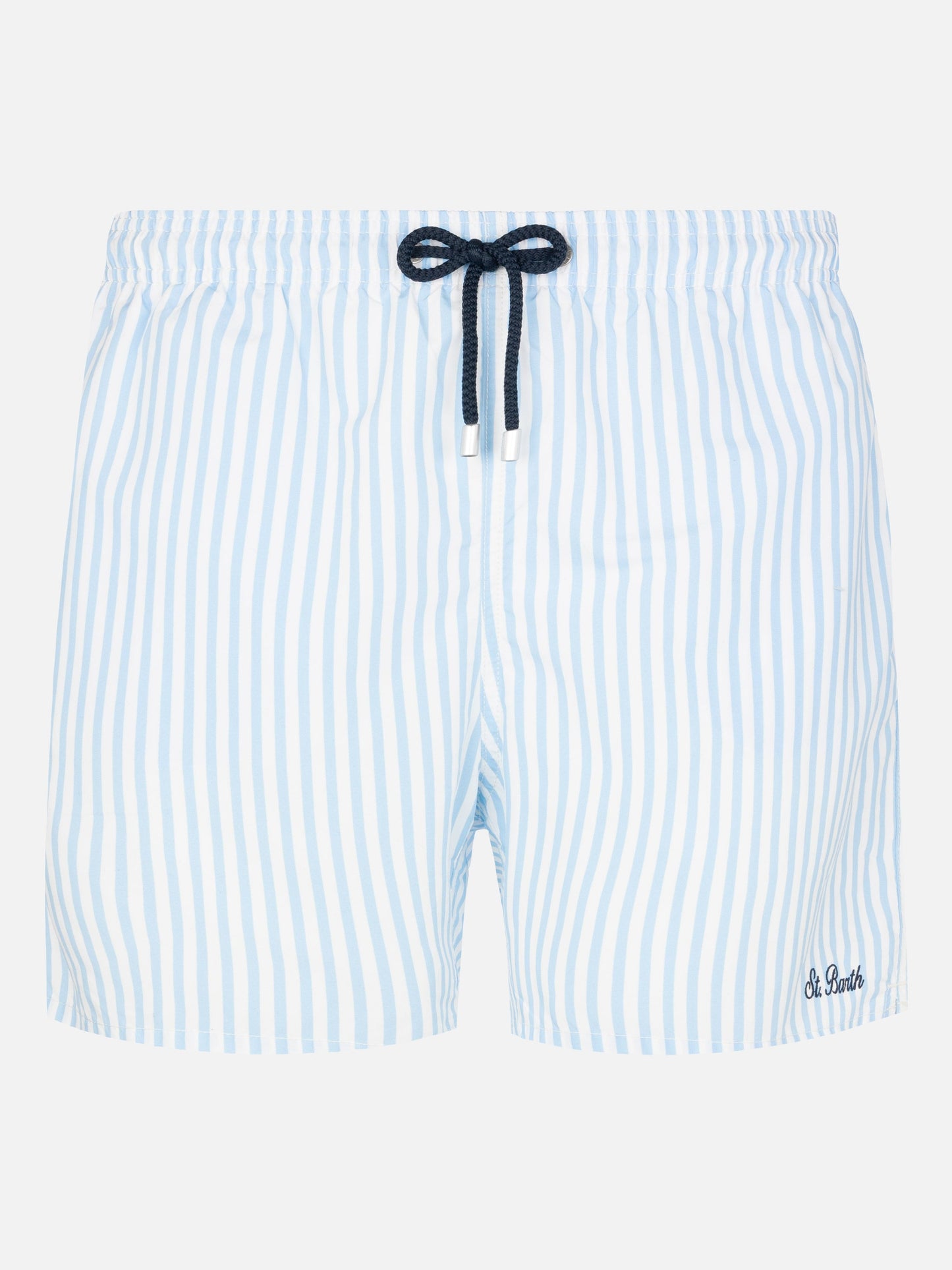 Mid-length striped Gustavia swim-shorts with St. Barth embroidery