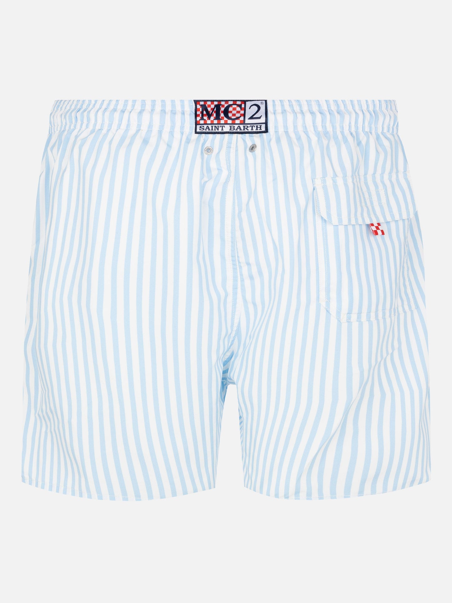 Mid-length striped Gustavia swim-shorts with St. Barth embroidery
