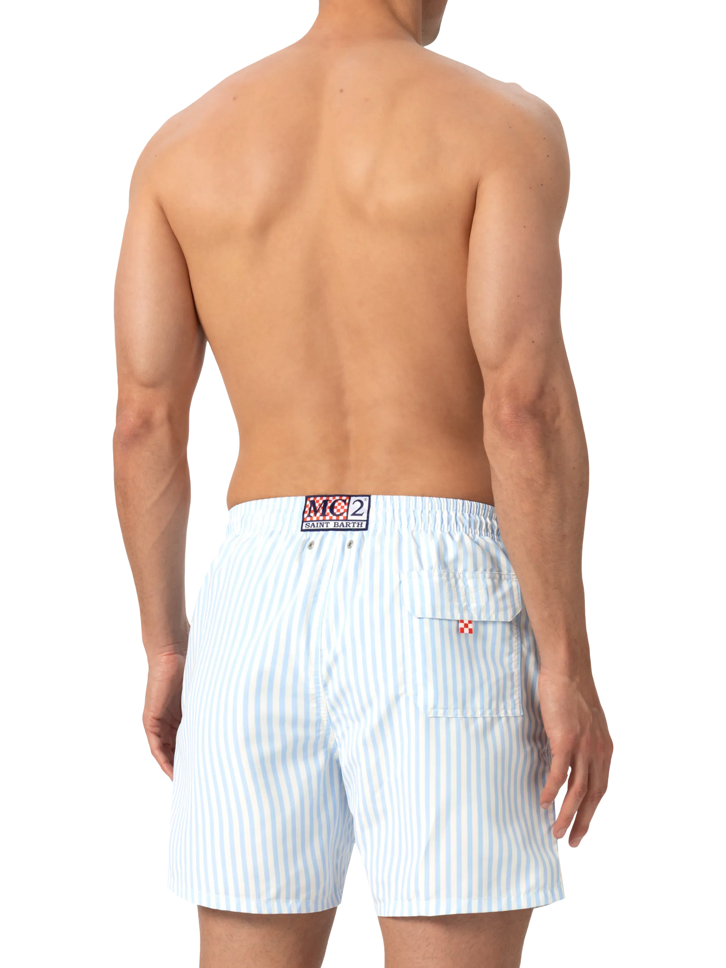 Mid-length striped Gustavia swim-shorts with St. Barth embroidery
