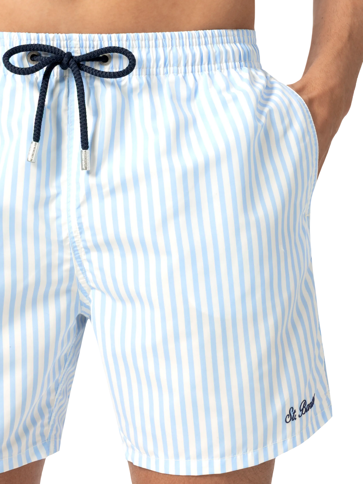 Mid-length striped Gustavia swim-shorts with St. Barth embroidery