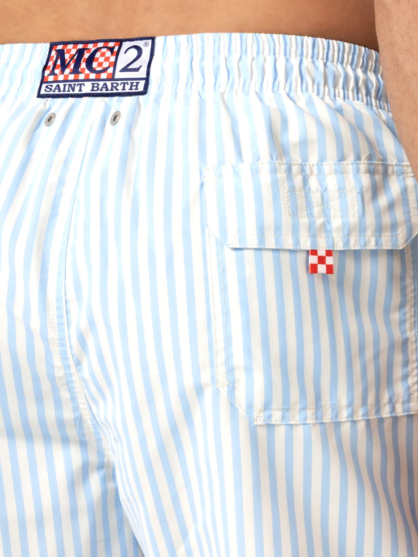 Mid-length striped Gustavia swim-shorts with St. Barth embroidery