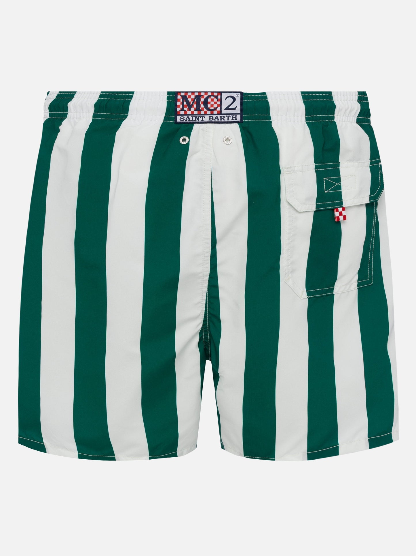 Man mid-length striped Gustavia swim-shorts with St. Barth embroidery