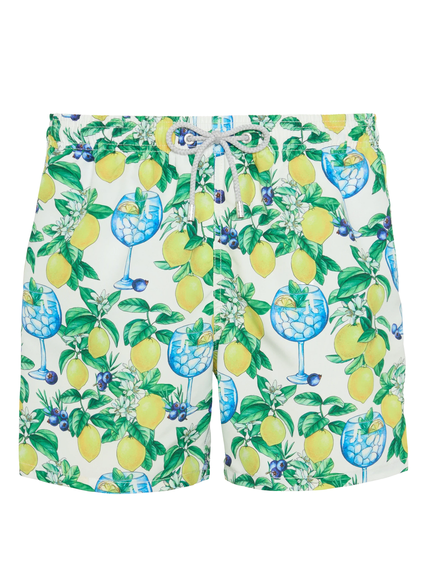 Mid-length Gustavia swim-shorts with gin and lemons print