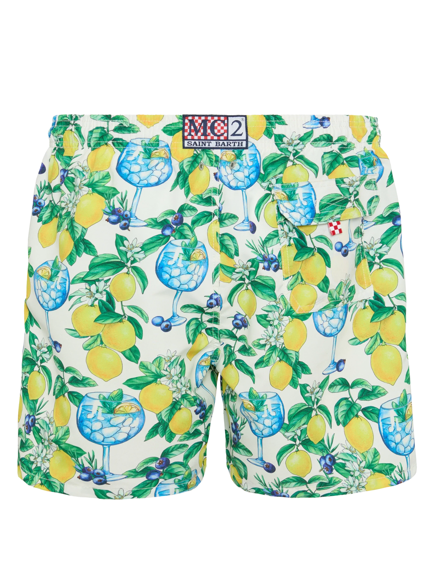 Mid-length Gustavia swim-shorts with gin and lemons print