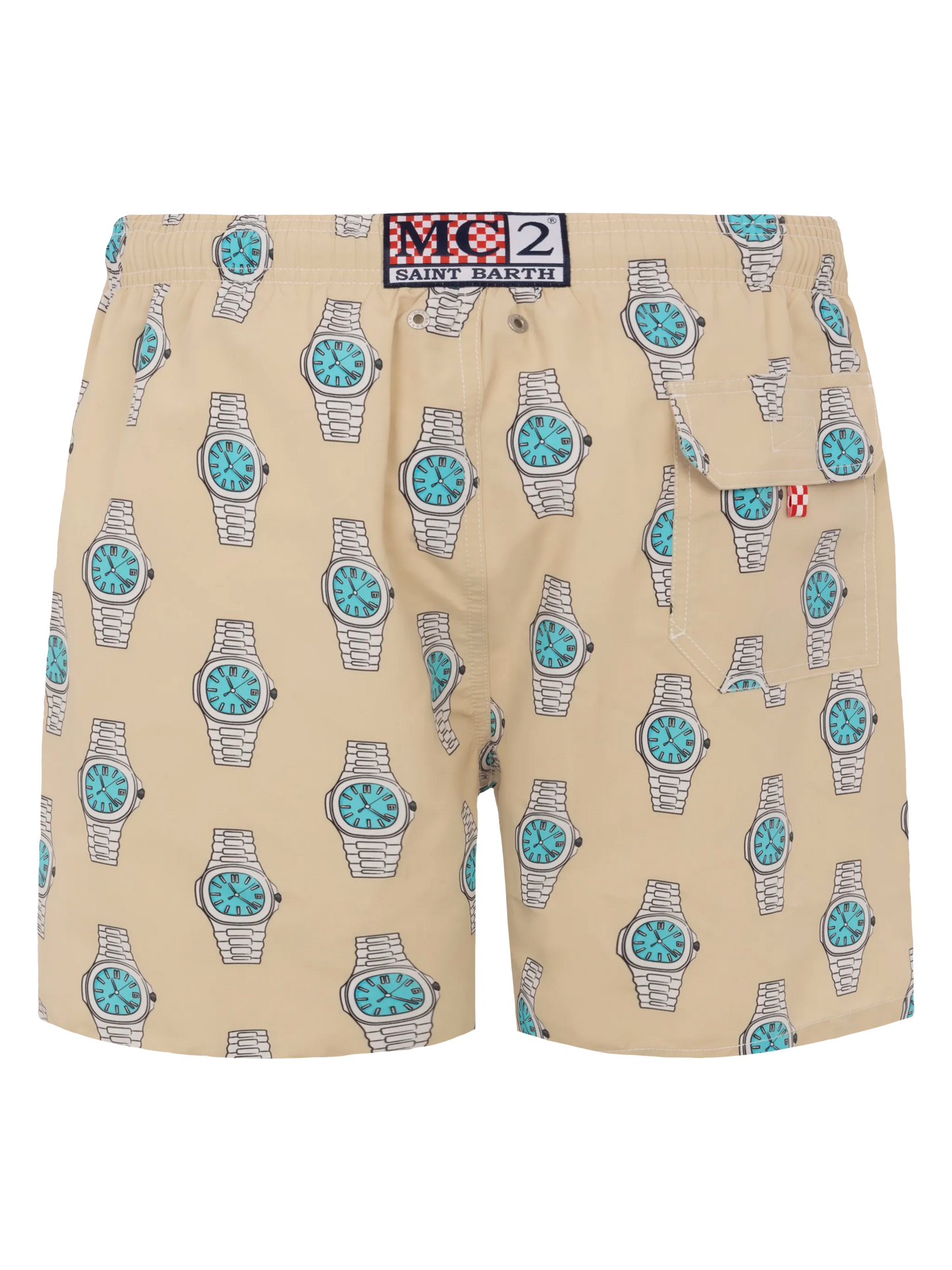 Mid-length Gustavia swim-shorts with watches print