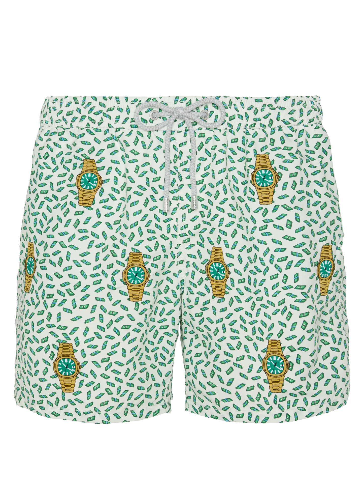 Mid-length striped Gustavia swim-shorts with watches embroidery
