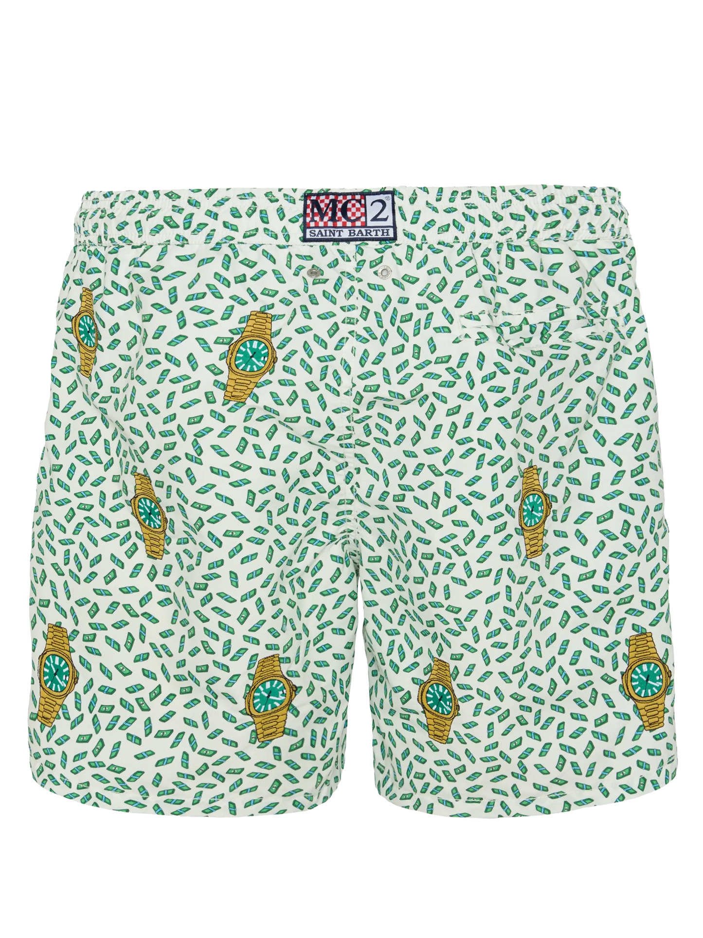 Mid-length striped Gustavia swim-shorts with watches embroidery