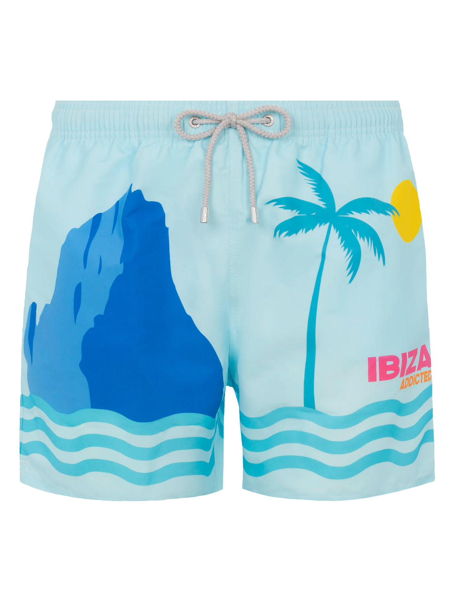 Mid-length Gustavia swim-shorts with Ibiza postcard placed print