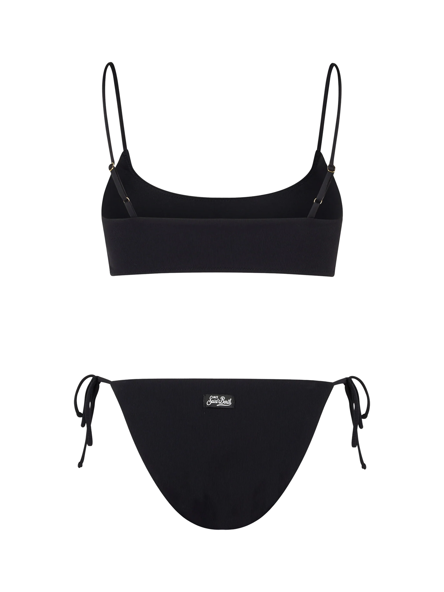 Woman black ribbed bralette bikini Judy Virgo