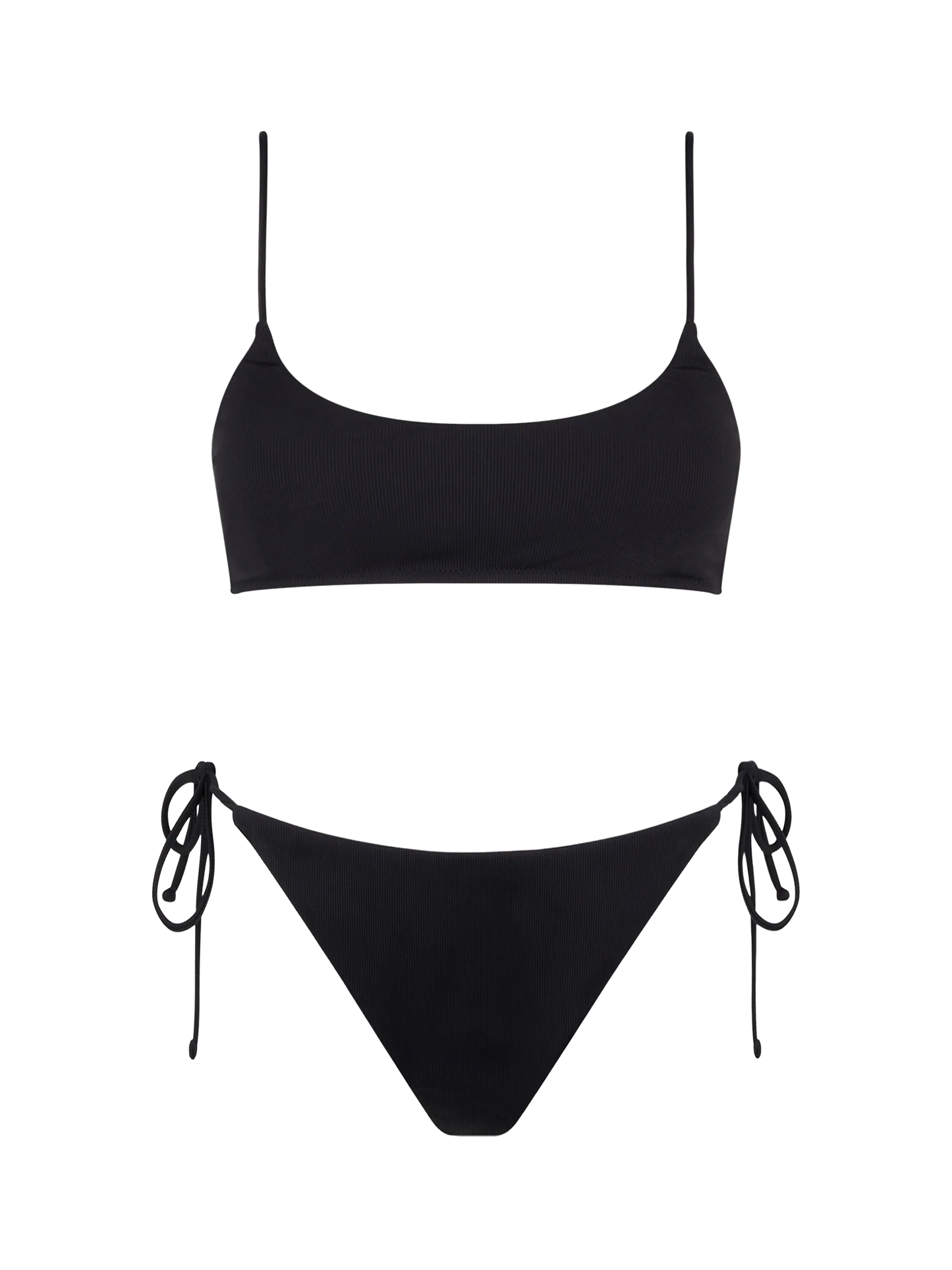 Woman black ribbed bralette bikini Judy Virgo