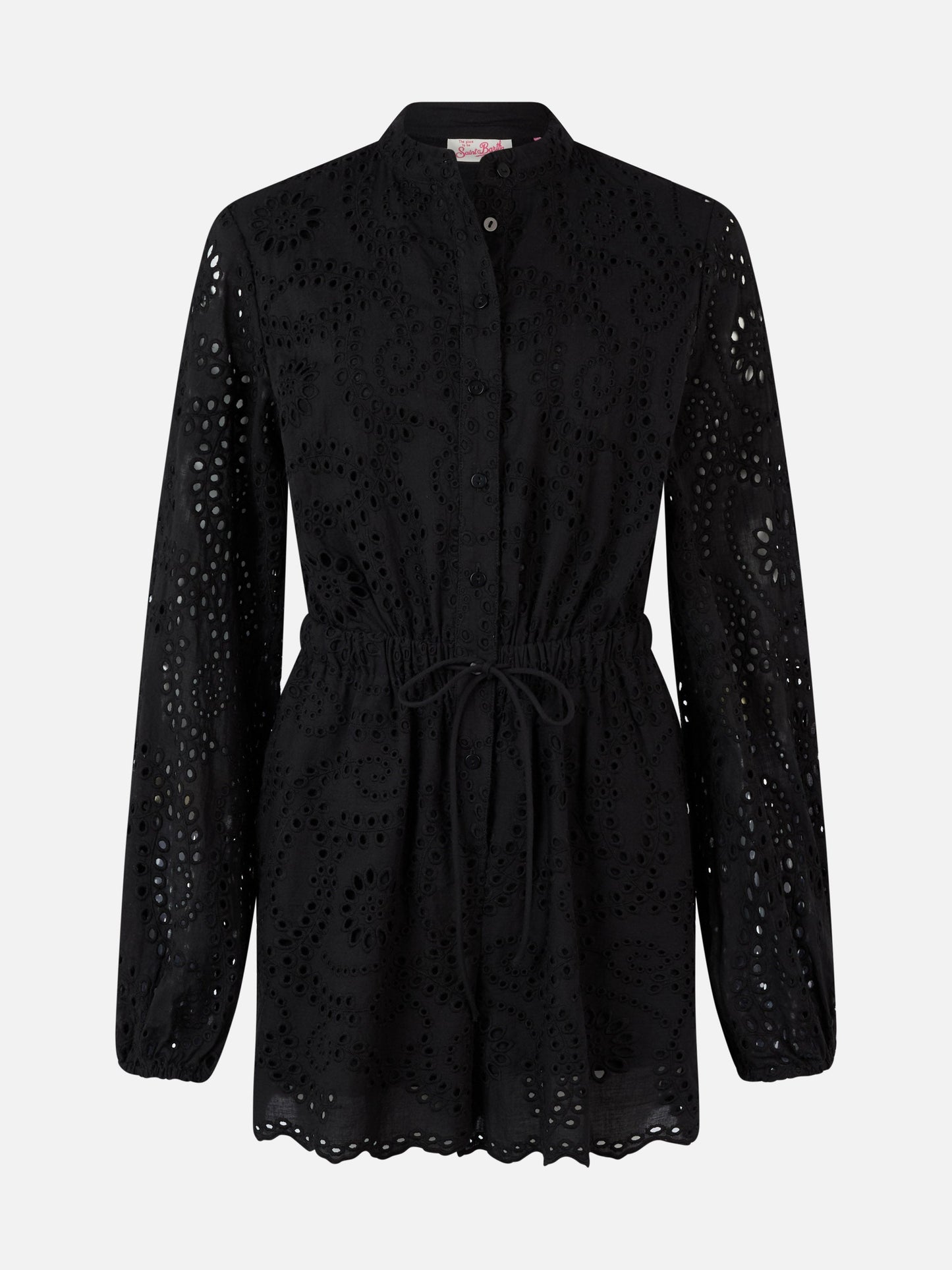 Woman black Sangallo lace cotton playsuit Julian