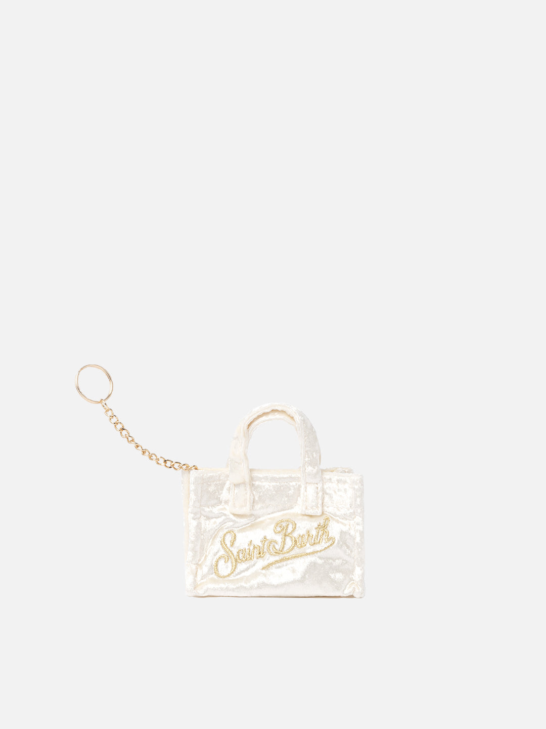 White chenille fabric Key Holder with logo embroidery