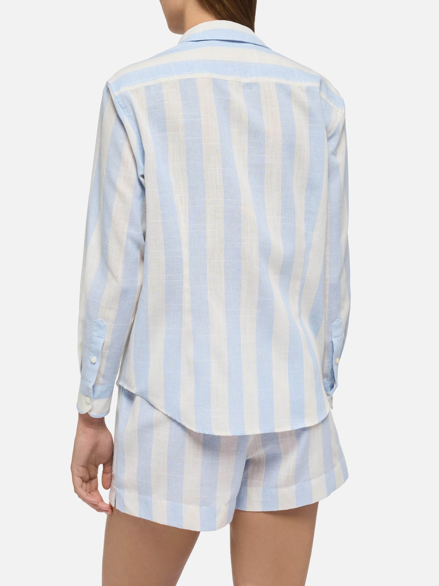Meredith linen classic shirt with light blue striped print