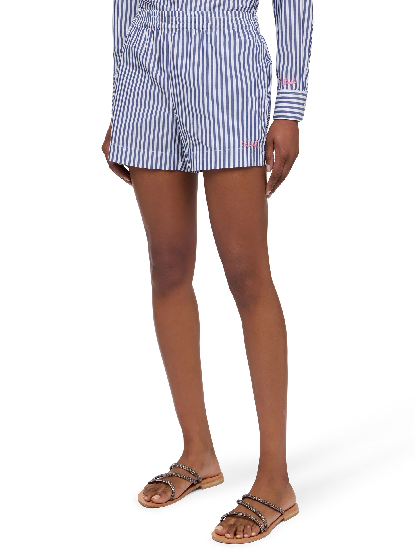 Meave cotton popline pull up shorts with striped print