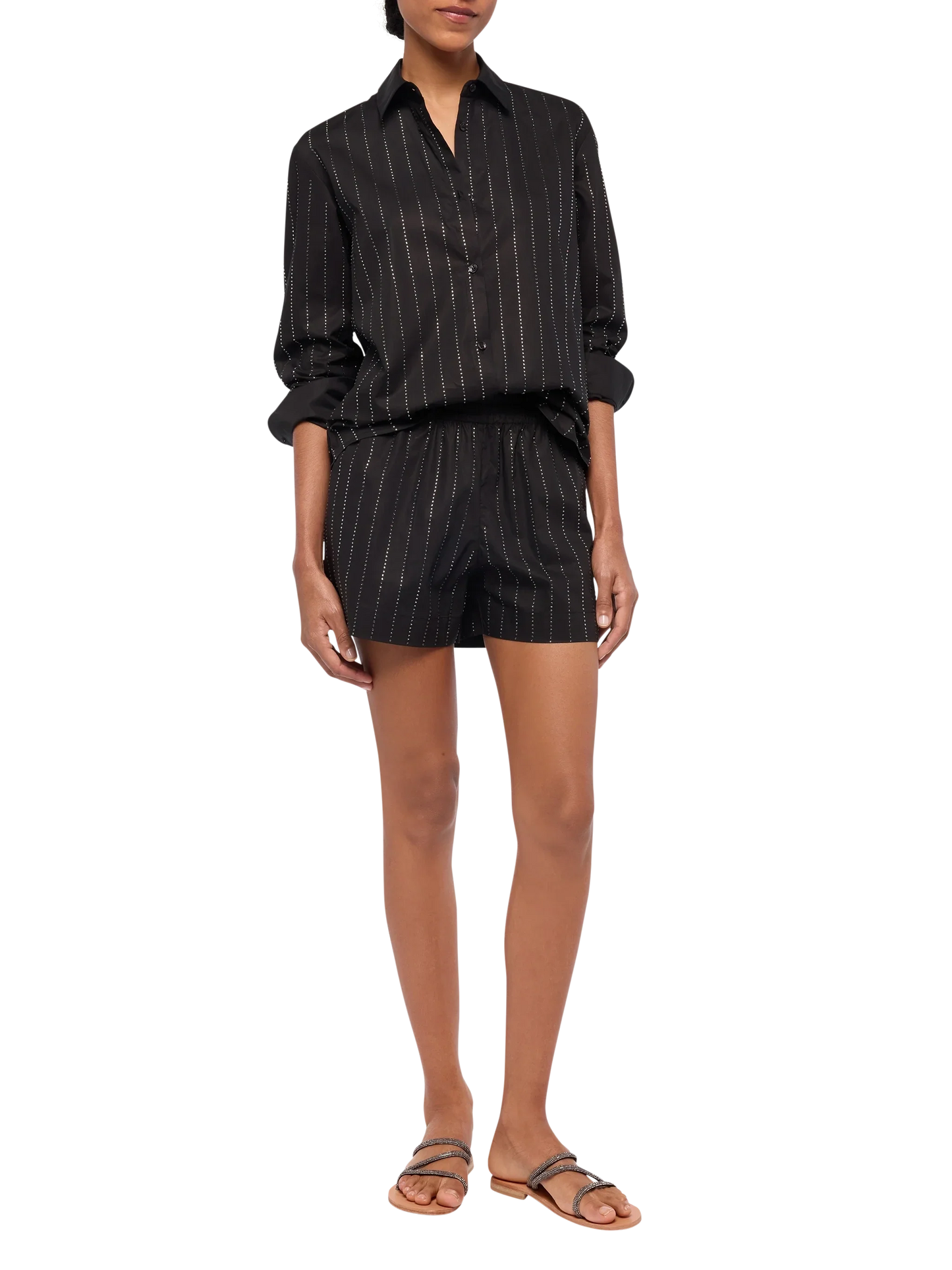 Meave cotton poplin pull up shorts with striped rhinestone embellishment