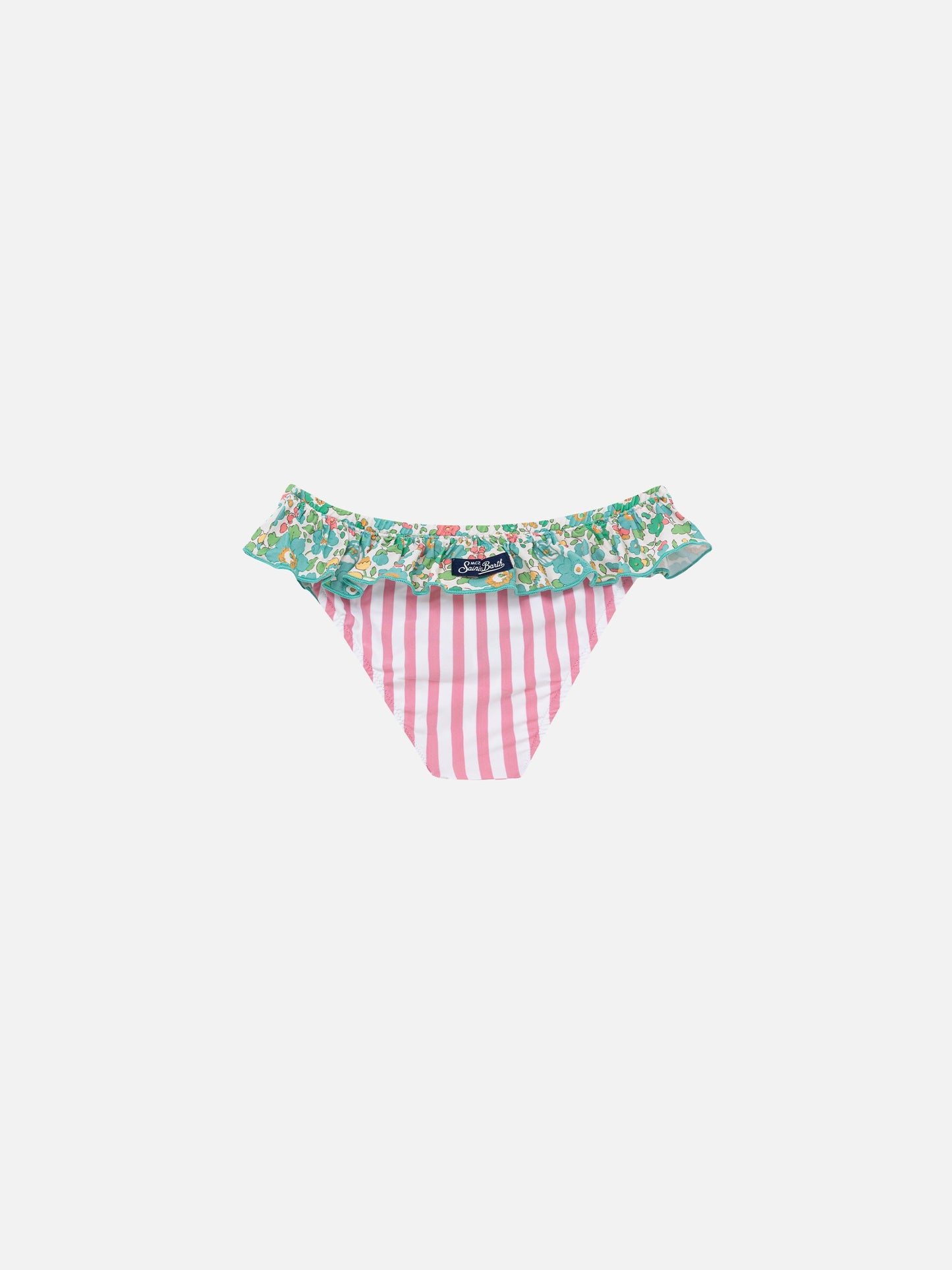 Melly ruffled swim briefs with Betsy patch print | MADE WITH LIBERTY FABRIC