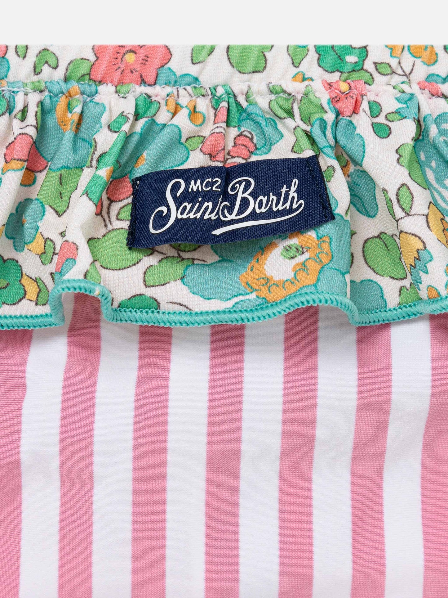 Melly ruffled swim briefs with Betsy patch print | MADE WITH LIBERTY FABRIC