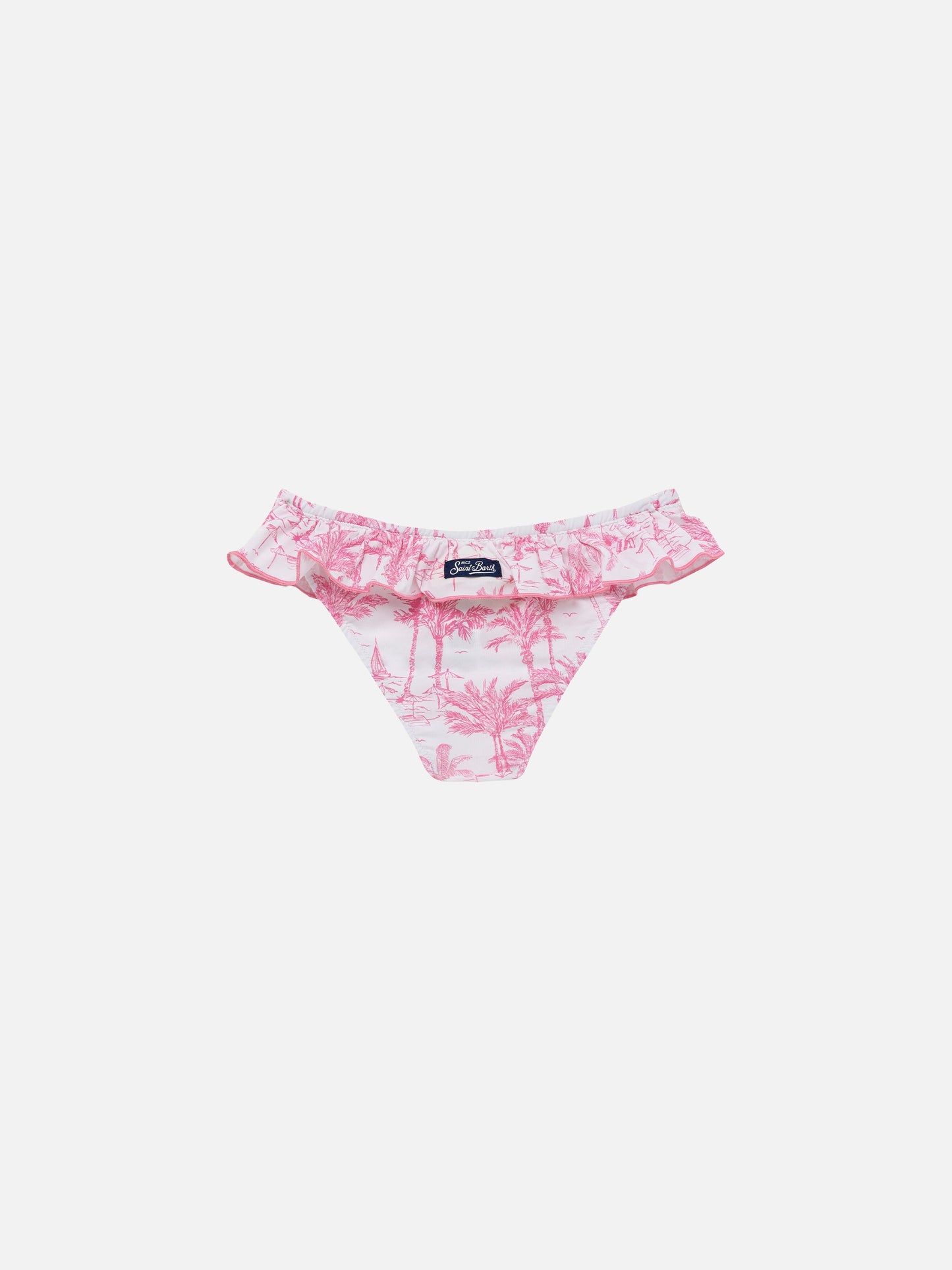 Melly ruffled swim briefs with toile de jouy print