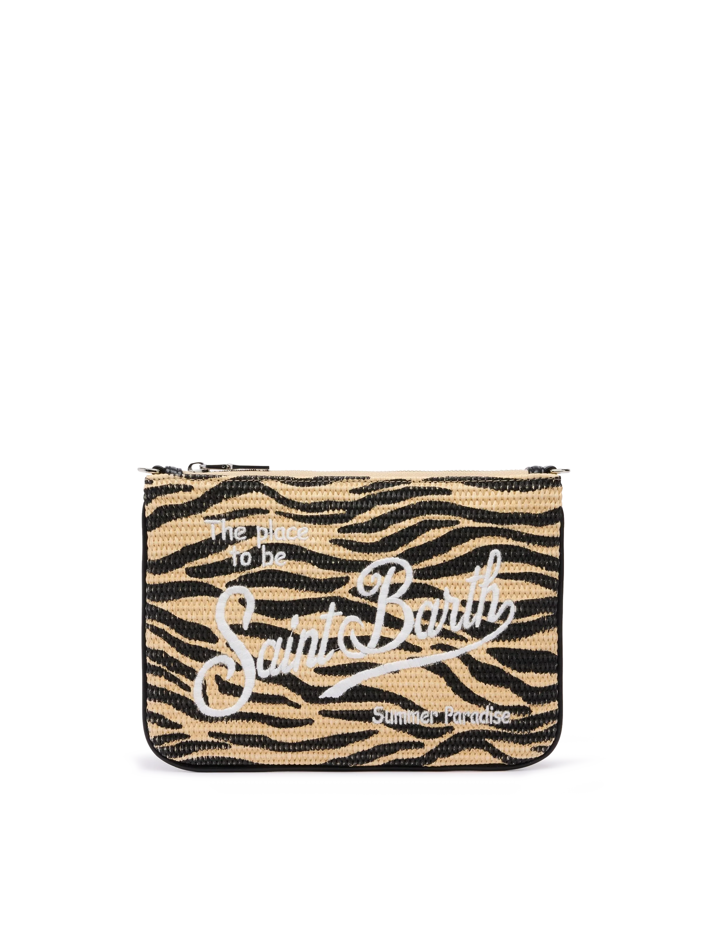 Parisienne Straw effect pouch bag with zebra print
