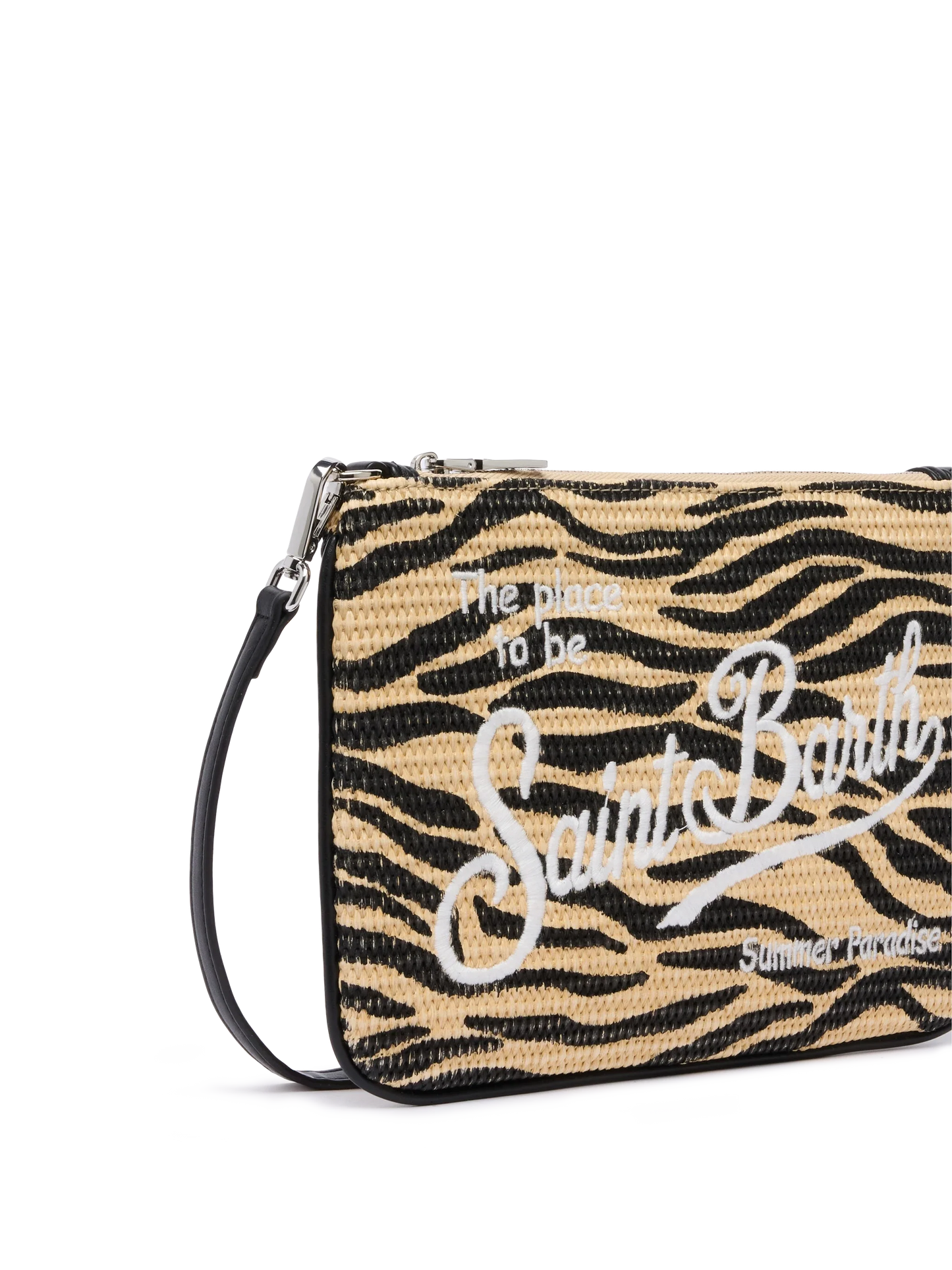 Parisienne Straw effect pouch bag with zebra print