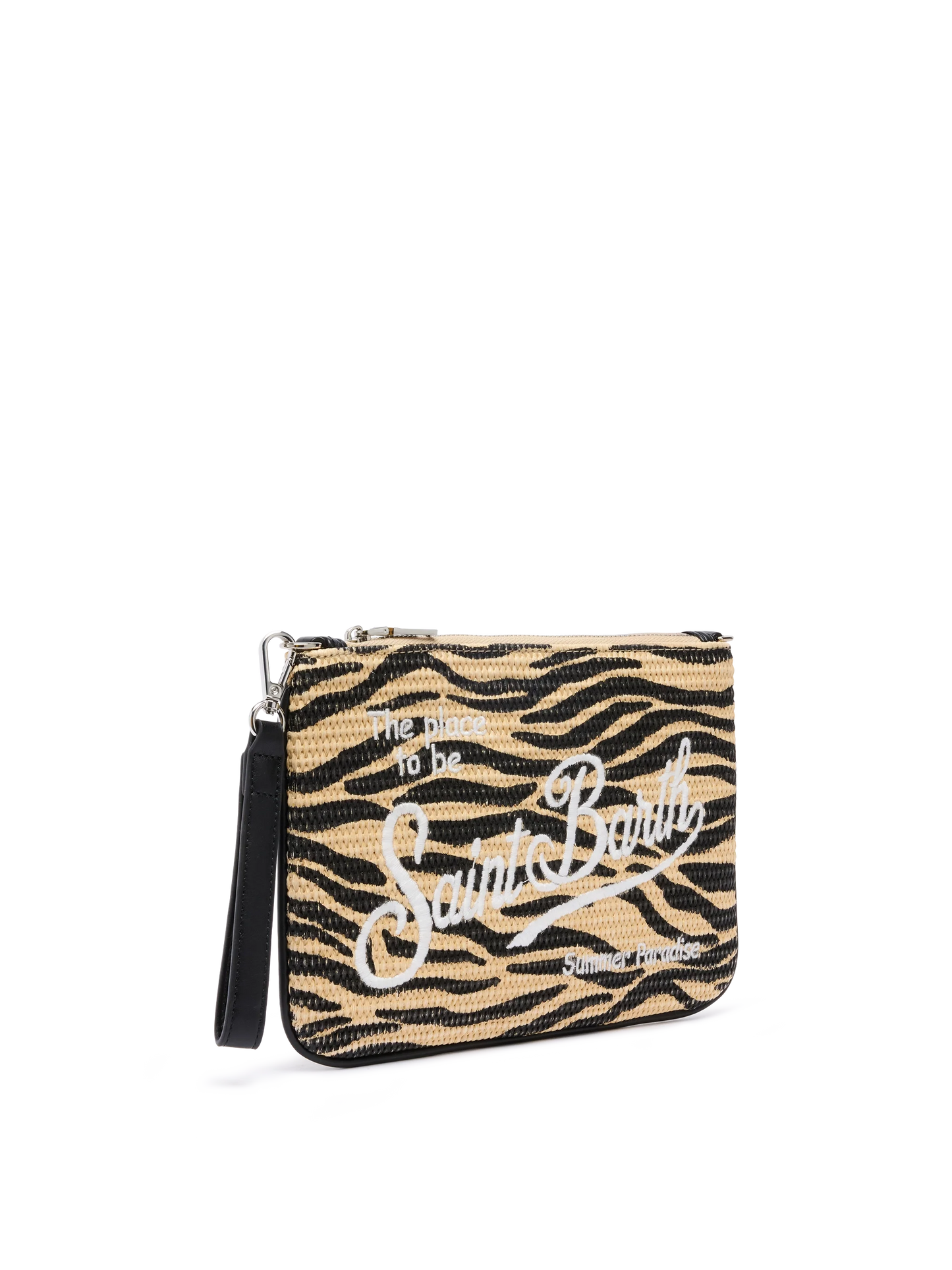 Parisienne Straw effect pouch bag with zebra print