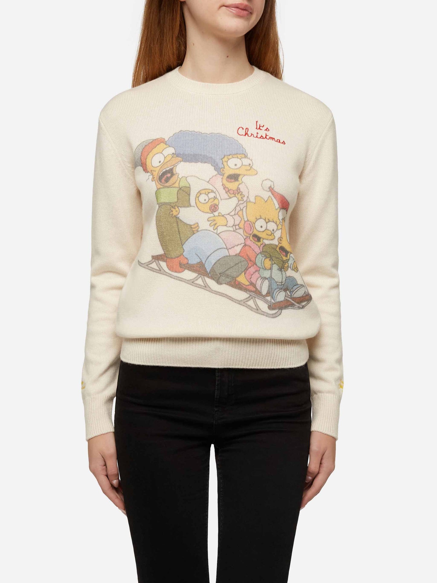 Woman white sweater New Queen with Simpson family print | SIMPSON FAMILY SPECIAL EDITION