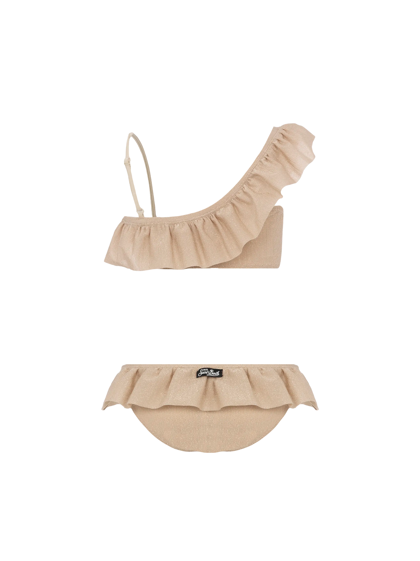 Rey one-shoulder lurex ruffled bikini