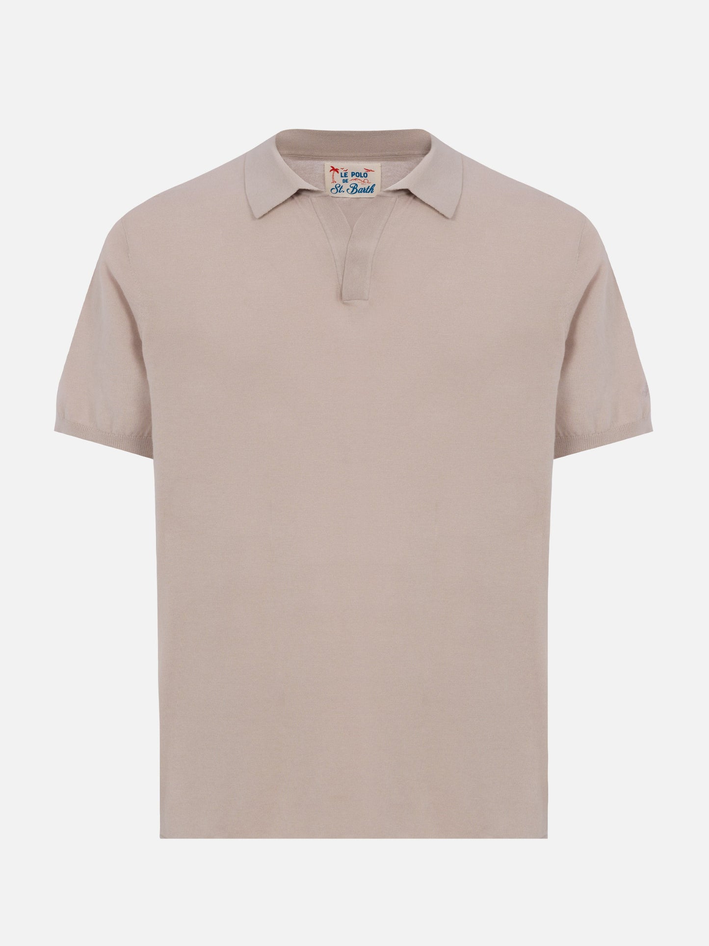 Sloan stone grey buttonless knitted polo shirt