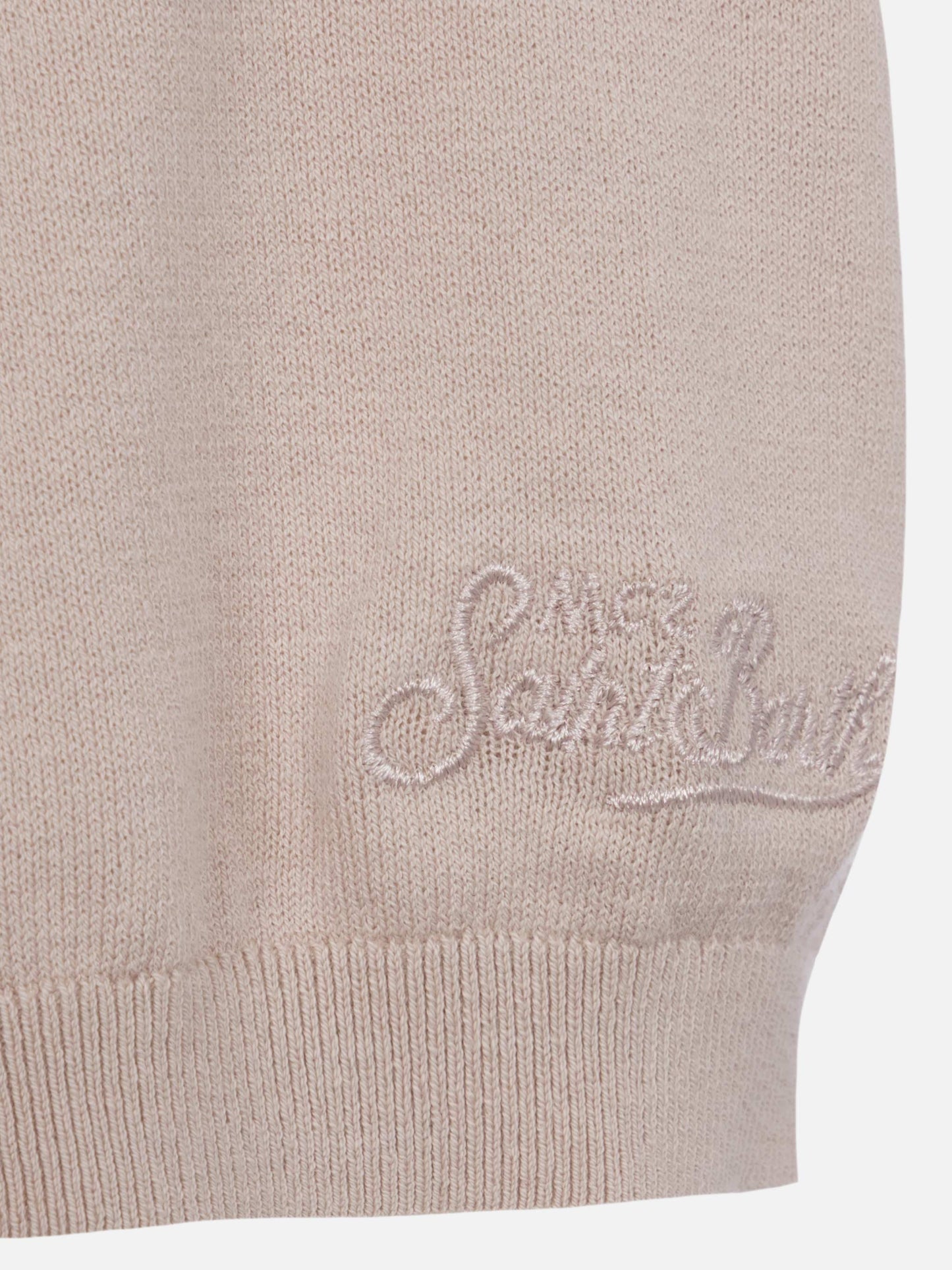 Sloan stone grey buttonless knitted polo shirt
