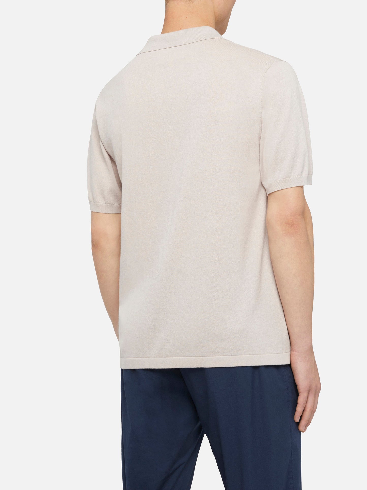 Sloan stone grey buttonless knitted polo shirt