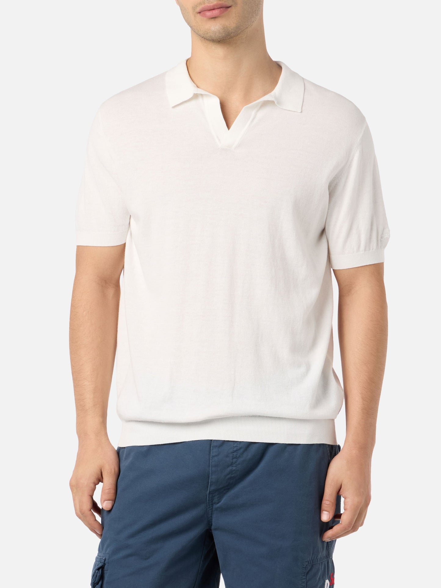 Off-cream buttonless knitted polo shirt Sloan